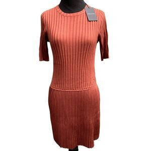 NEW w/Tags ASM Collection Rust Orange Fall Ribbed Knit Sweater Dress Small